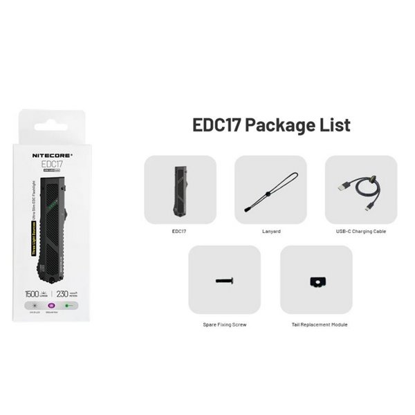 Linterna láser EDC17 ultra compacta 1500 lm, 230m alcance, UV 1350 mW y láser verde IPX7