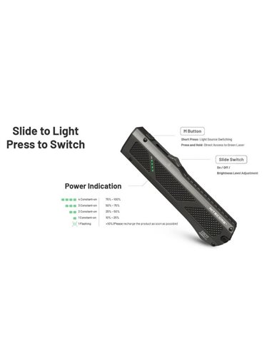 Linterna láser EDC17 ultra compacta 1500 lm, 230m alcance, UV 1350 mW y láser verde IPX7