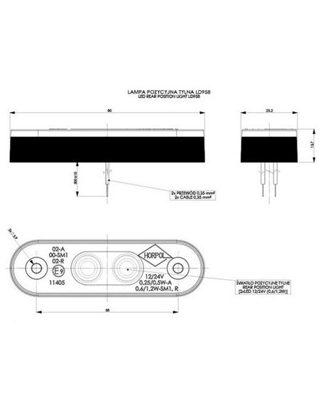 Luz de sinalização LED com almofadas, homologada para 12/24V R1 A SM1, branca, âmbar e vermelha.