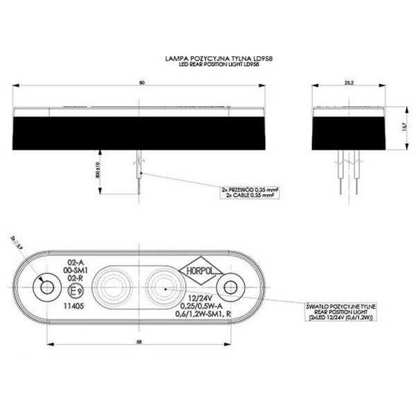 Luz de sinalização LED com almofadas, homologada para 12/24V R1 A SM1, branca, âmbar e vermelha.