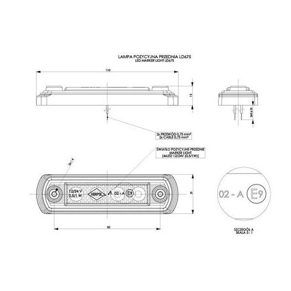Luz de gálibo LED con base de goma 12/24V homologado R1 A SM1, blanco, ámbar y rojo