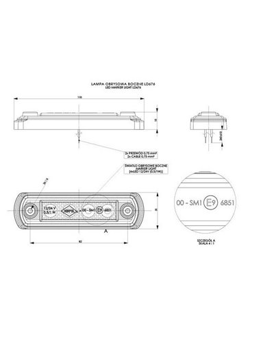 Luz de gálibo LED con base de goma 12/24V homologado R1 A SM1, blanco, ámbar y rojo
