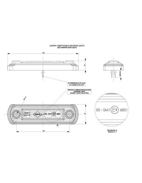 Luz de sinalização LED com base de borracha, homologada para 12/24V R1 A SM1, nas cores branca, âmbar e vermelha.