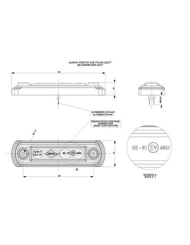 Luz de gálibo LED con base de goma 12/24V homologado R1 A SM1, blanco, ámbar y rojo