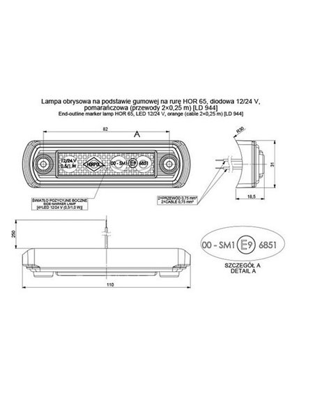 Piloto de gálibo LED 12/24V homologado R1 A SM1, blanco, ámbar y rojo