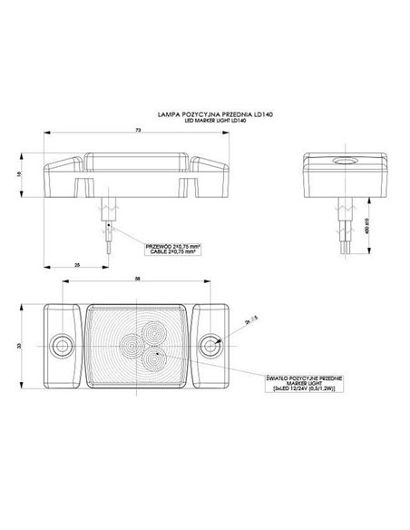 Galibo LED con soporte y fijación lateral 12/24V homologado R1 A SM1, blanco, ámbar y rojo