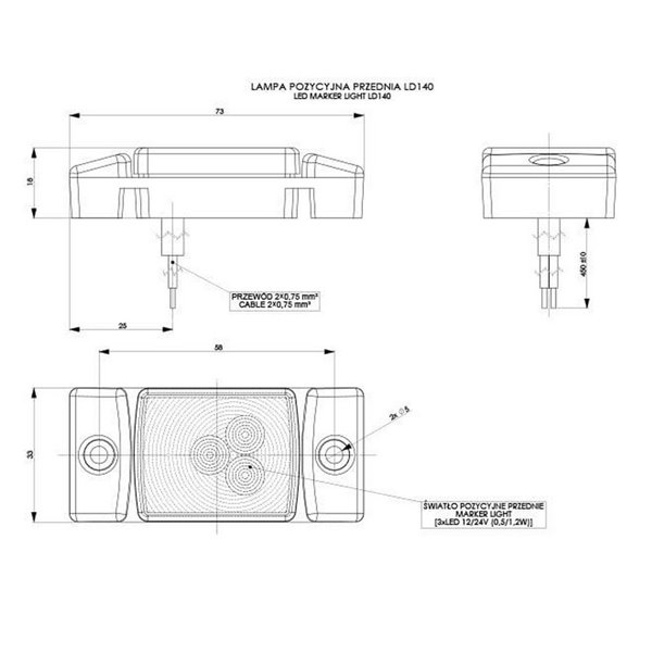 Galibo LED con soporte y fijación lateral 12/24V homologado R1 A SM1, blanco, ámbar y rojo