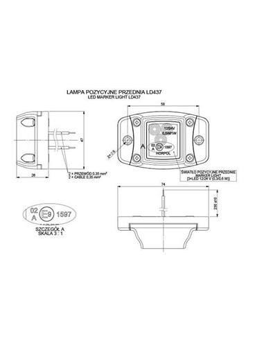 Feu de position à LED avec base en caoutchouc et fixation latérale, homologué 12/24 V R1 A SM1, blanc, orange et rouge