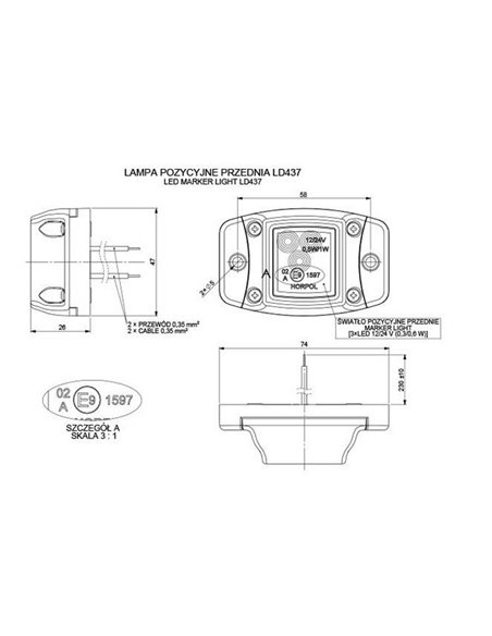 Feu de position à LED avec base en caoutchouc et fixation latérale, homologué 12/24 V R1 A SM1, blanc, orange et rouge