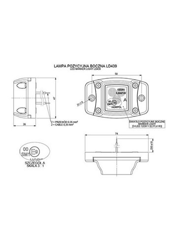 Galibo LED con base de goma y fijación lateral 12/24V homologado R1 A SM1, blanco, ámbar y rojo