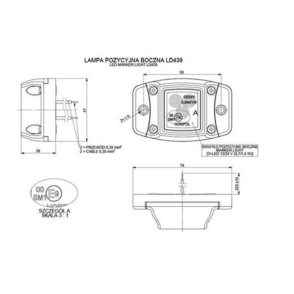 Galibo LED con base de goma y fijación lateral 12/24V homologado R1 A SM1, blanco, ámbar y rojo