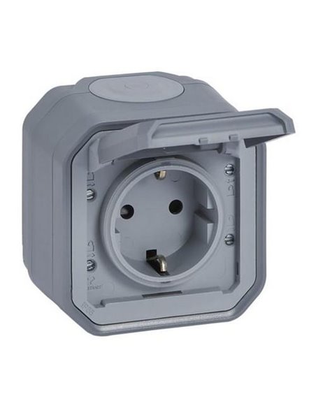 NOUVELLE base d'alimentation monobloc grise PLEXO 2P+T IP55 (bornes à vis)