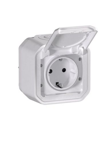 Toma de corriente superficie NEW PLEXO 2P+T IP55 blanca monobloc (bornas de tornillo)