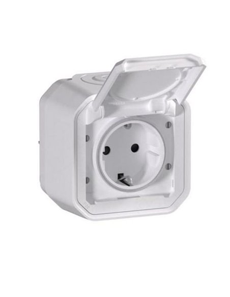 Toma de corriente superficie NEW PLEXO 2P+T IP55 blanca monobloc (bornas de tornillo)