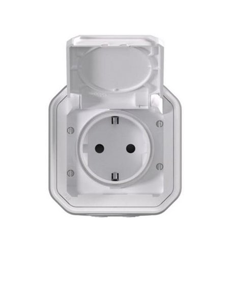 Toma de corriente superficie NEW PLEXO 2P+T IP55 blanca monobloc (bornas de tornillo)