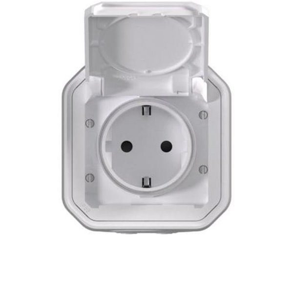 Toma de corriente superficie NEW PLEXO 2P+T IP55 blanca monobloc (bornas de tornillo)