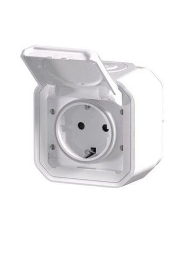 Toma de corriente superficie NEW PLEXO 2P+T IP55 blanca monobloc (bornas de tornillo)