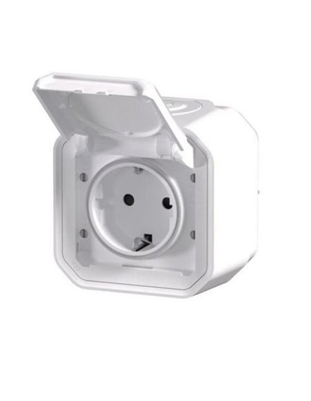 NOVO soquete de superfície monobloco PLEXO 2P+T IP55 branco (terminais de parafuso)