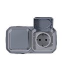 Toma doble de corriente de superficie NEW PLEXO 2x2P+T IP55 gris monobloc (bornas automáticas)
