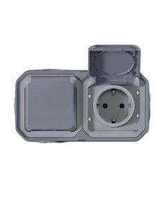 Toma doble de corriente de superficie NEW PLEXO 2x2P+T IP55 gris monobloc (bornas automáticas)