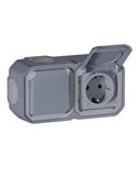 NOUVELLE prise de courant double monobloc grise PLEXO 2x2P+T IP55 à montage en surface (bornes automatiques)