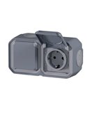 Toma doble de corriente de superficie NEW PLEXO 2x2P+T IP55 gris monobloc (bornas automáticas)