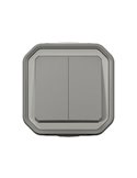 Doble conmutador NEW PLEXO IP55 gris monobloc de superficie