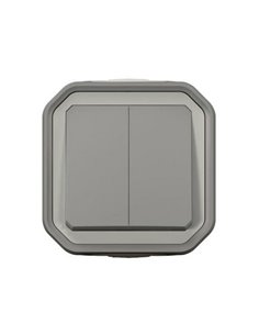 Doble conmutador NEW PLEXO IP55 gris monobloc de superficie