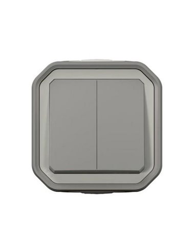 Doble conmutador NEW PLEXO IP55 gris monobloc de superficie