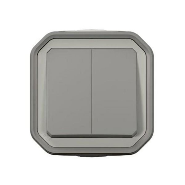 Doble conmutador NEW PLEXO IP55 gris monobloc de superficie