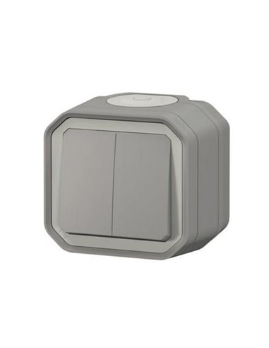 Doble conmutador NEW PLEXO IP55 gris monobloc de superficie