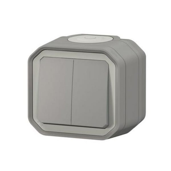 Doble conmutador NEW PLEXO IP55 gris monobloc de superficie