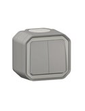 Doble conmutador NEW PLEXO IP55 gris monobloc de superficie