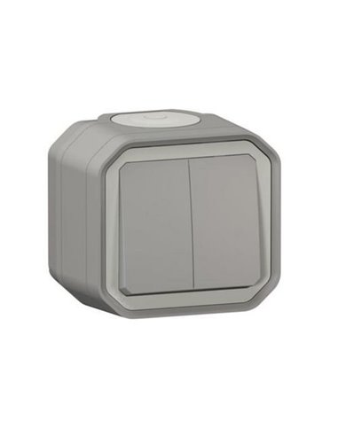 Doble conmutador NEW PLEXO IP55 gris monobloc de superficie
