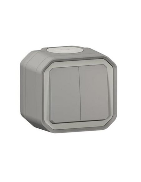 Novo interruptor duplo monobloco de montagem em superfície PLEO IP55 cinza
