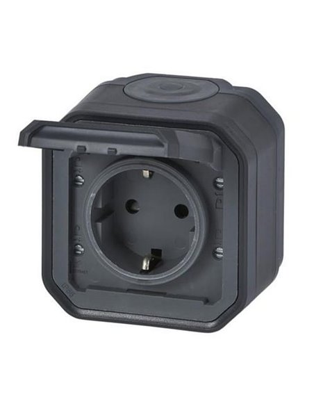 Toma de corriente NEW PLEXO 2P+T IP55 antracita monobloc (bornas de tornillo)
