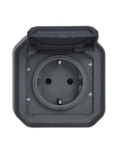 Toma de corriente NEW PLEXO 2P+T IP55 antracita monobloc (bornas de tornillo)