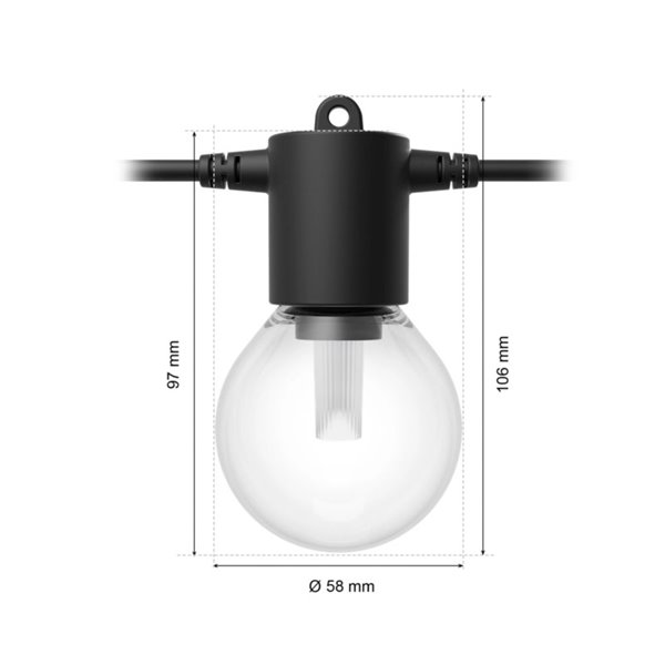 Guirnalda LED Exterior FESTAVIA HUE GLOBE STRING 7m, 10 bulbes 500Lm, Blanc & Couleur avec Bluetooth