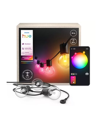 Guirnalda LED extérieure FESTAVIA HUE GLOBE STRING 14 m, 20 ampoules 1000 lm, blanc et couleur avec Bluetooth