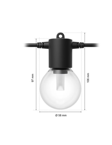 Guirnalda LED extérieure FESTAVIA HUE GLOBE STRING 14 m, 20 ampoules 1000 lm, blanc et couleur avec Bluetooth