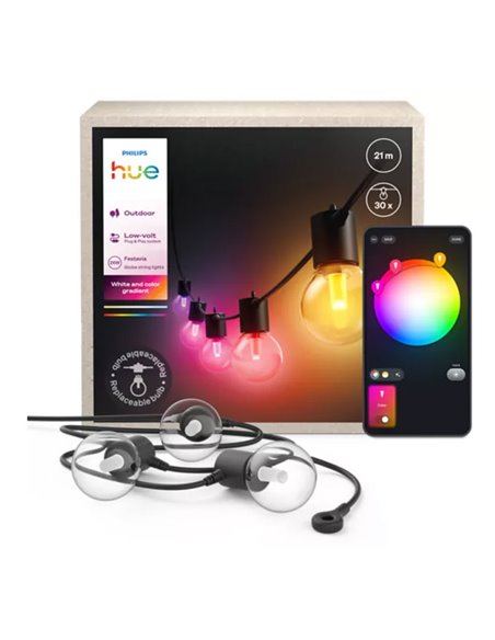 Guirnalda LED exterior FESTAVIA HUE GLOBE STRING 21 m, 30 bombillas 1500Lm, White & Color con Bluetooth