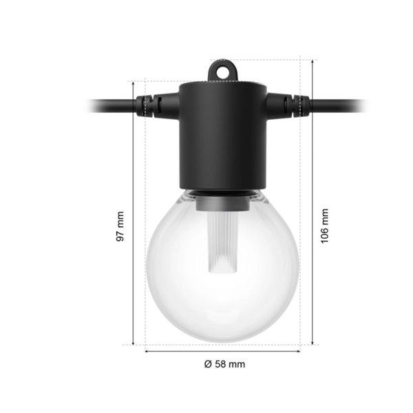 Guirnalda LED extérieure FESTAVIA HUE GLOBE STRING 21 m, 30 ampoules 1500 lm, blanc et couleur avec Bluetooth