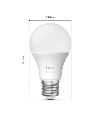 Bombilla inteligente LED Philips Hue Essential A60 E27, 8W (equivalente 60W), 806 Lm, regulable intensidad, White & Color con Bl