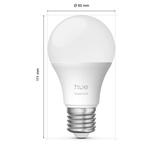Bombilla inteligente LED Philips Hue Essential A60 E27, 8W (equivalente 60W), 806 Lm, regulable intensidad, White & Color con Bl