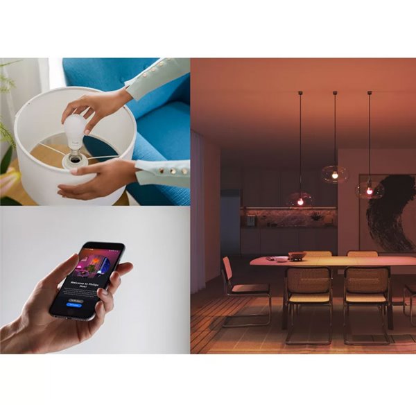 Ampoule LED connectée Philips Hue Essential A60 E27, 8 W (équivalent 60 W), 806 lumens, dimmable, blanc et couleur avec LED LED.