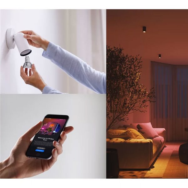 Bombilla inteligente LED Philips Hue Essential GU10, 4,7W 345Lm White & Color Ambiance con bluetooth, regulable intensidad