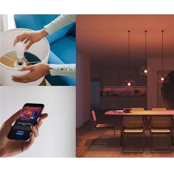 Pack 2 bombillas LED inteligentes STARTER KIT ESSENTIAL A60 E27 806Lm 3W, White & Color + Hue Bridge + Dimmer switch