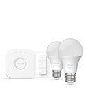 Pack de 2 ampoules LED intelligentes STARTER KIT ESSENTIAL A60 E27 806 lm 3 W, blanc et couleur + pont Hue + variateur