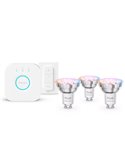 Pack 3 bombillas LED inteligentes STARTER KIT ESSENTIAL GU10 345Lm 3W, White & Color + Hue Bridge + Dimmer switch