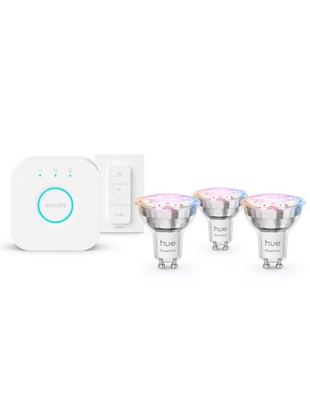 Pack de 3 ampoules LED intelligentes GU10 345 lm 3 W, blanc et couleur + pont Hue + variateur